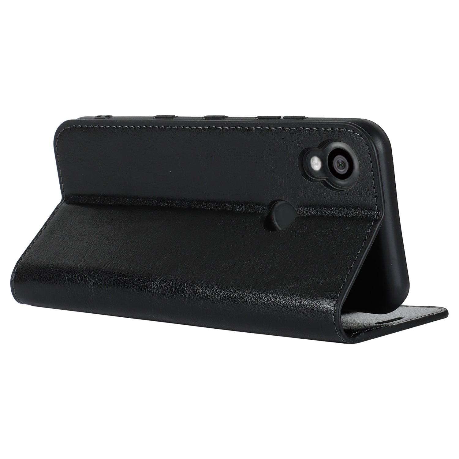 Uniqkart for Kyocera Digno SX3 KYG02 Phone Case Crazy Horse Texture Genuine Cow Leather Stand Wallet Anti-drop Cover - Black Uniqkart for Kyocera Digno SX3 KYG02 Phone Case Crazy Horse Texture Genuine Cow Leather Stand Wallet Anti-drop Cover - Black